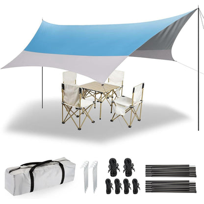 Ultraleichte Camping Plane 3,7x4,3m wasserdicht UV-Schutz Blau&Grau