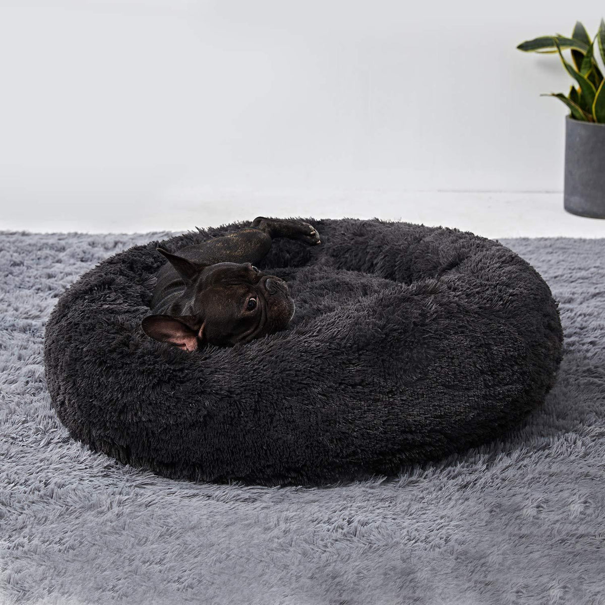 Flauschiges Hundebett Dunkelgrau 100cm – Abnehmbar & Waschbar