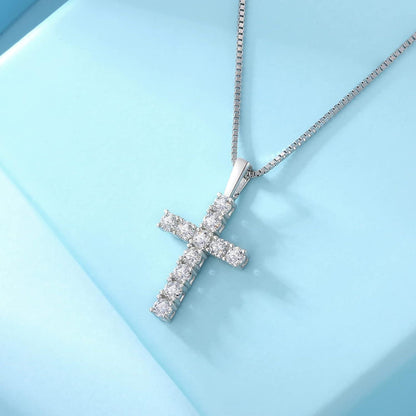 Kreuzkette Moissanite Zirkonia Anhänger 14K Gold Weißgold