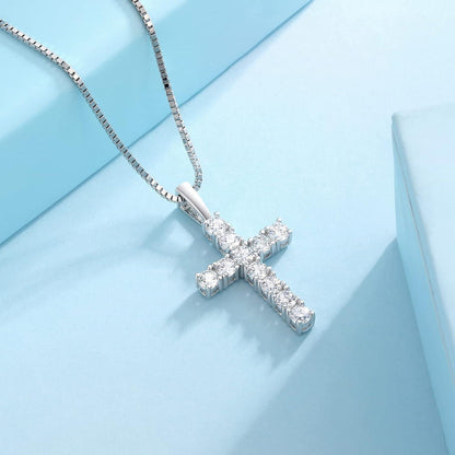Kreuzkette Moissanite Zirkonia Anhänger 14K Gold Weißgold