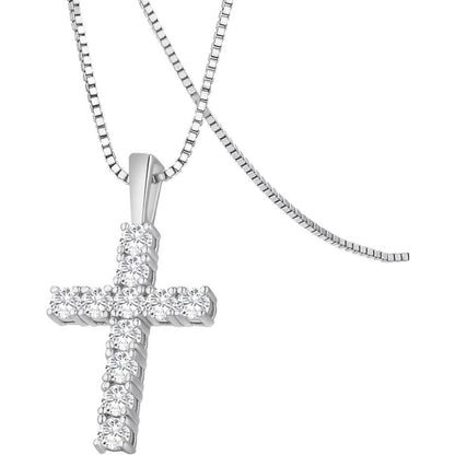 Kreuzkette Moissanite Zirkonia Anhänger 14K Gold Weißgold