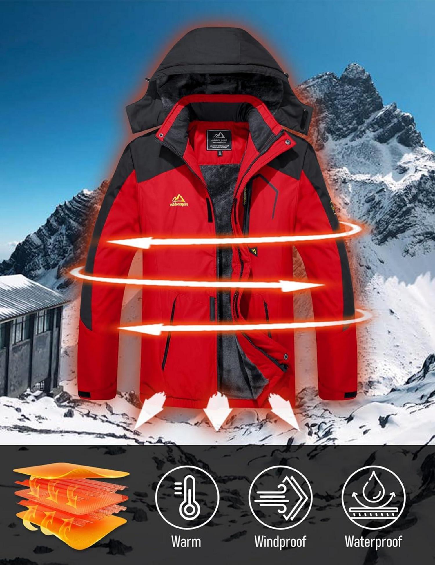 Winter Skijacke Herren Fleece Softshelljacke Wasserdicht Rot