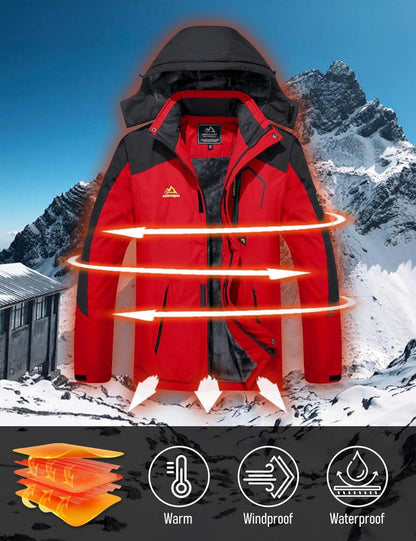 Winter Skijacke Herren Fleece Softshelljacke Wasserdicht Rot