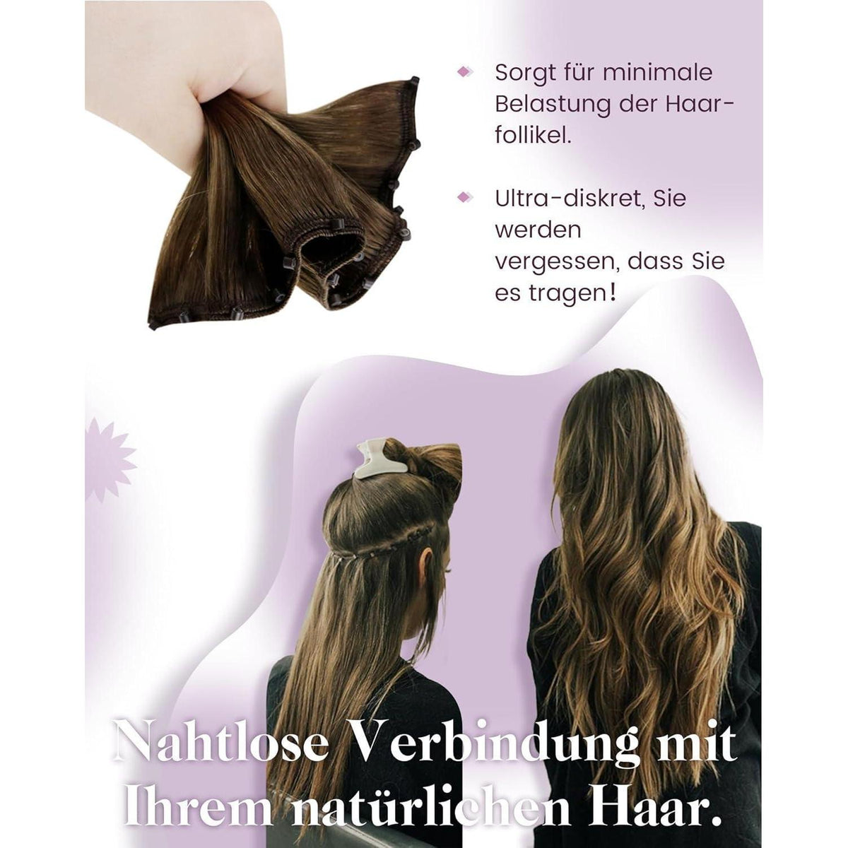 Echthaar Tressen Balayage Schwarz Silber 45cm