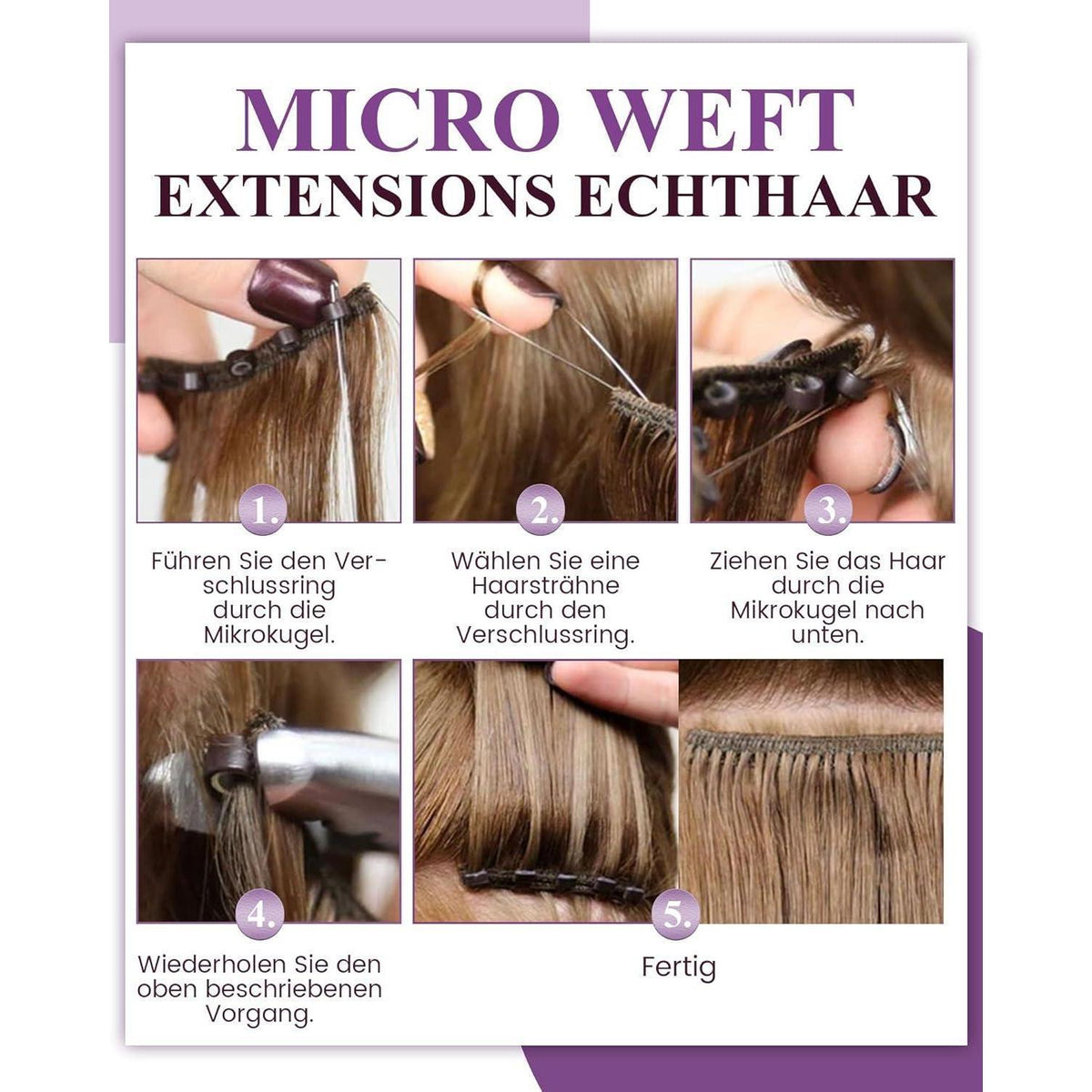 Echthaar Tressen Balayage Schwarz Silber 45cm