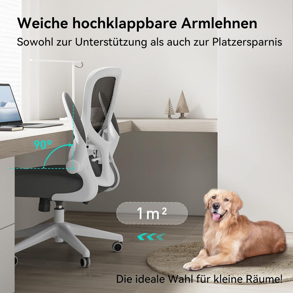 Hbada Ergonomischer Bürostuhl mit hochklappbaren Armlehnen und