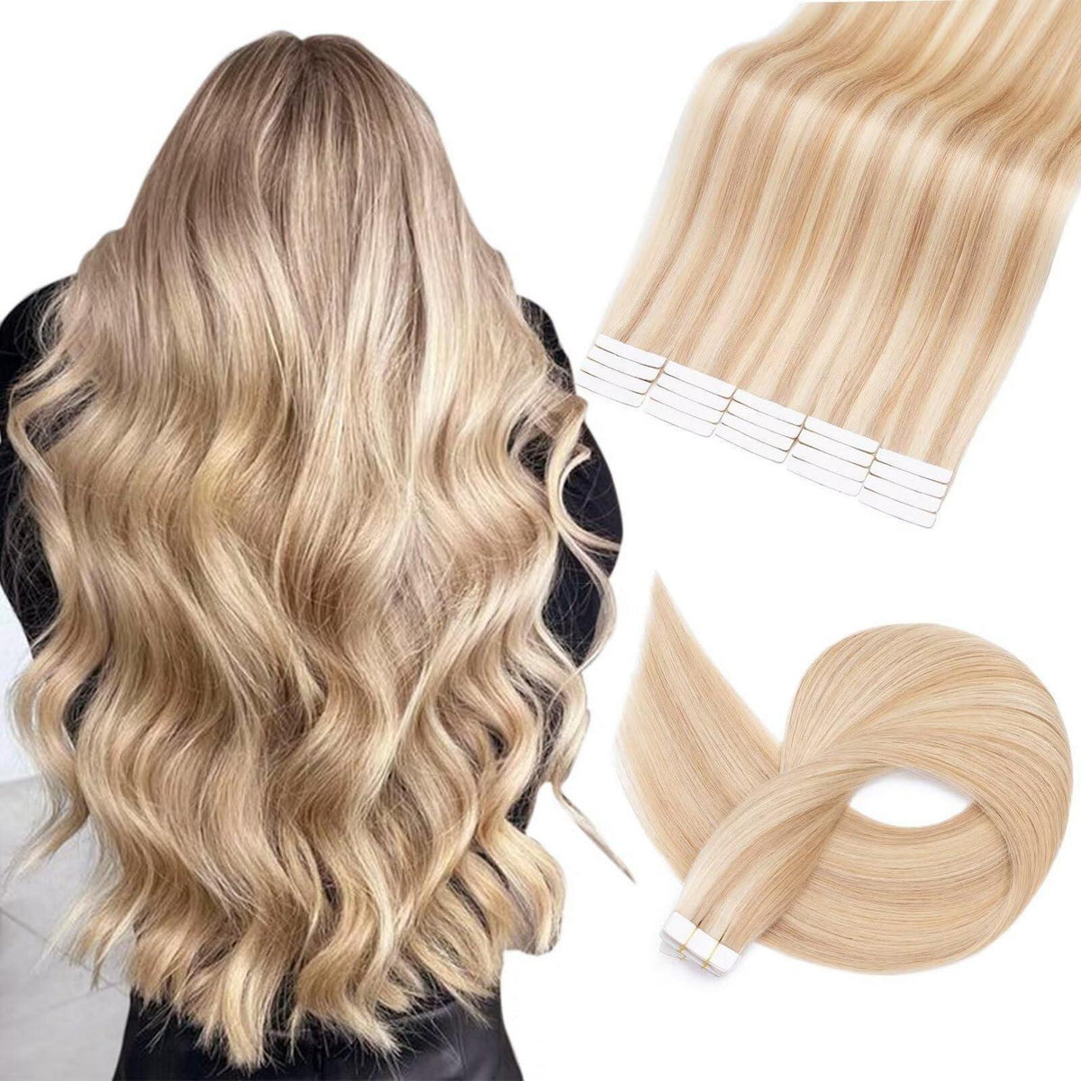 Echthaar Tape Extensions #18/613 Goldblond/Lichtblond 50cm