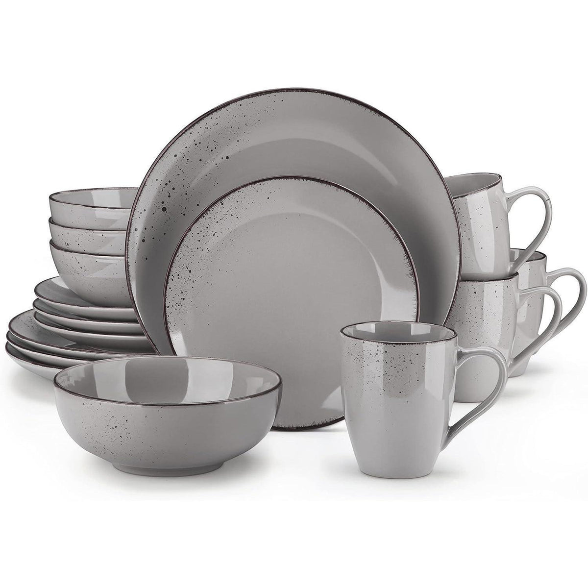 Steingut Tafelservice Set 16-teilig Vintage Natur Design Grau