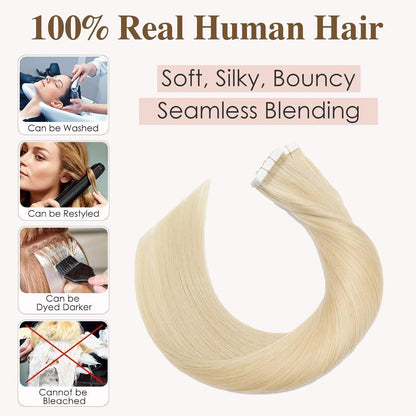 Blond Tape Extensions Echthaar 50cm - 40 Stück Remy Haarverlängerung
