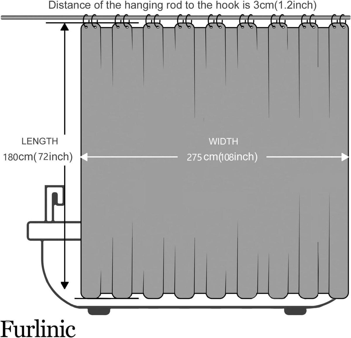 Extra Breiter Duschvorhang Aquamarine Antibakteriell 275x180cm