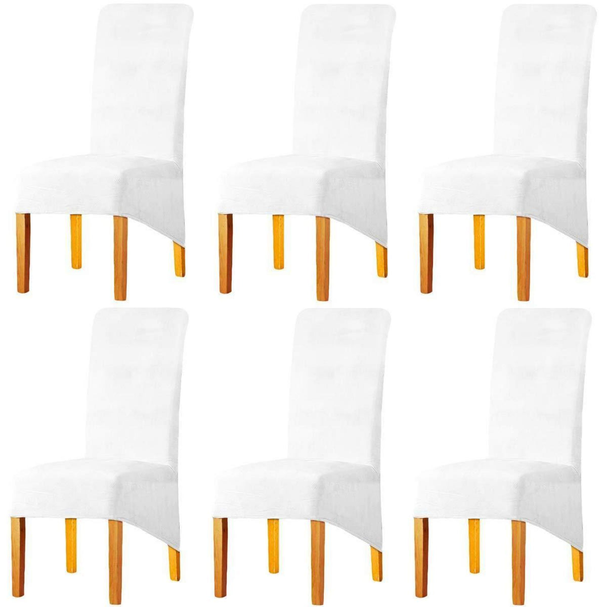 Dehnbarer Stuhlbezug XL – Samt, 6er-Set, Weiß