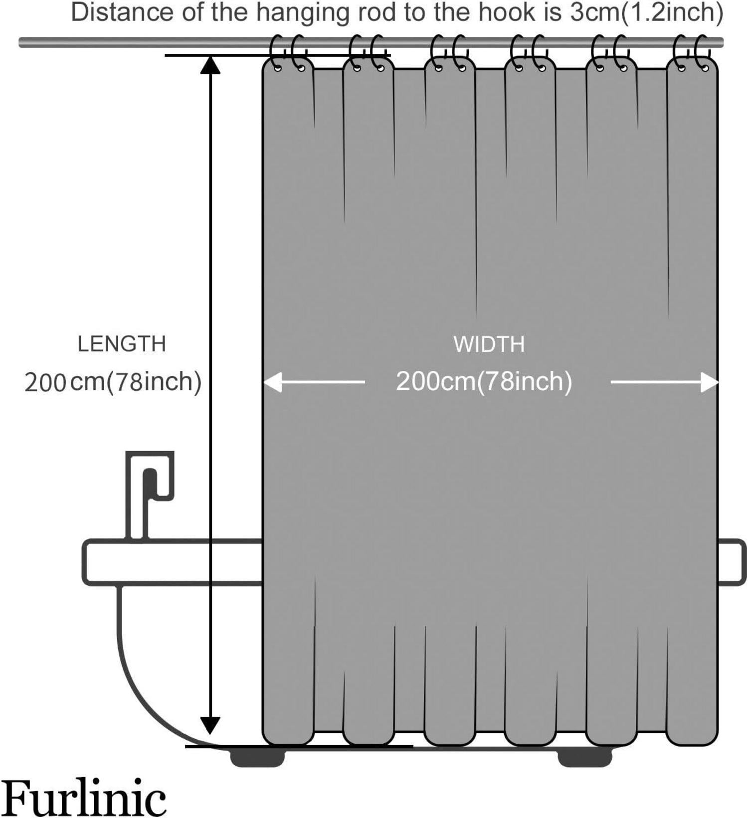 Duschvorhang Extra Groß Grau Antibakteriell Waschbar 200x200cm