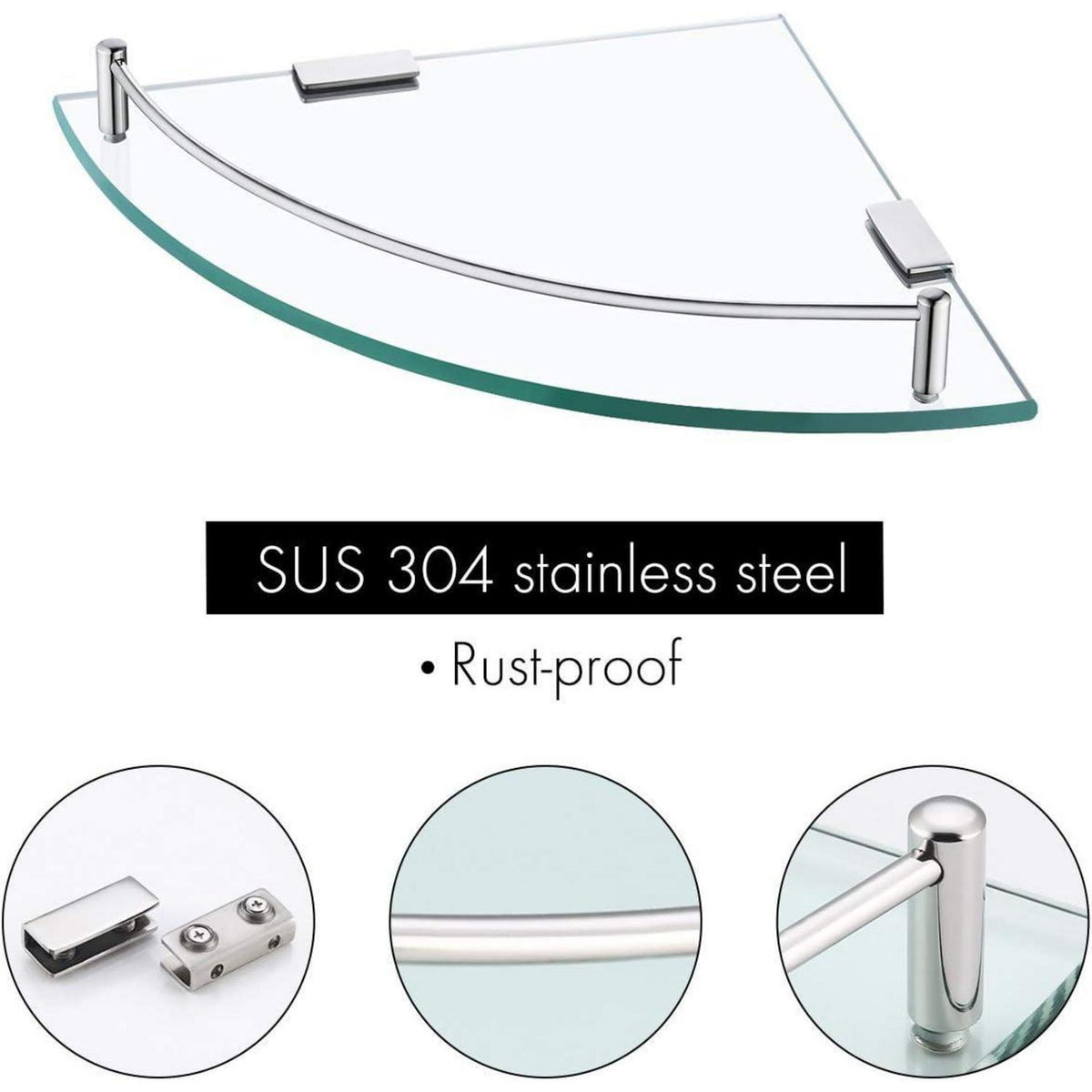 Duschablage Ecke Glas 7mm Hartglas mit Metallstange poliert
