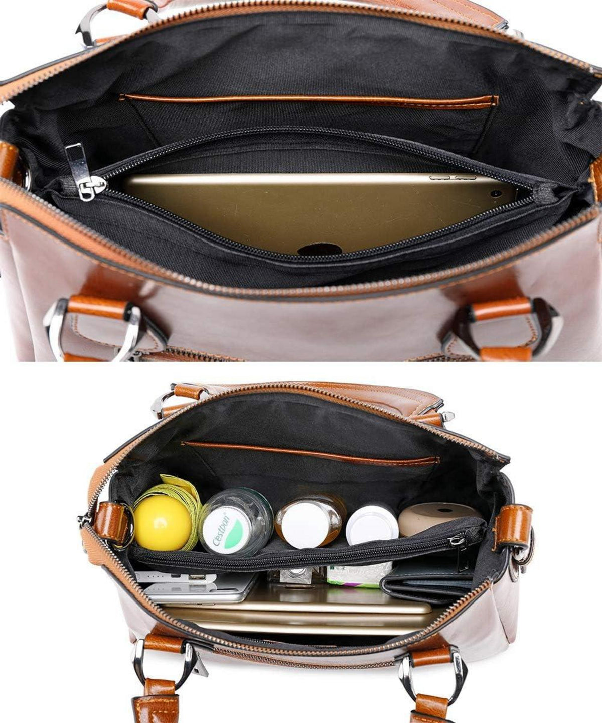 Damen Leder Handtasche Umhängetasche Schultertasche Braun H10EUH