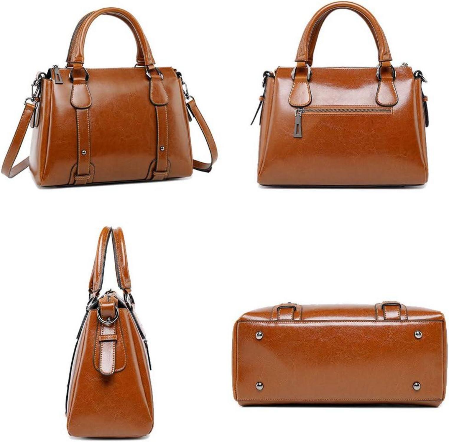 Damen Leder Handtasche Henkeltasche Umhängetasche Schultertasche in Kaffee Braun