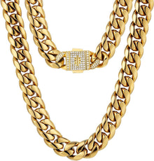 Iced Out Cuban Link Chain 18K Gold beschichtet 12mm Edelstahl