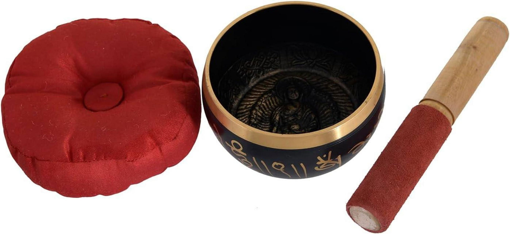 Tibetan Singing Bowl Set - Chakra-Schüssel mit antikem Design, Holzklatsche und Kissen