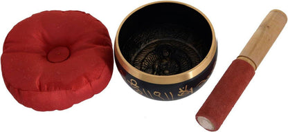 Tibetan Singing Bowl Set - Chakra-Schüssel mit antikem Design, Holzklatsche und Kissen