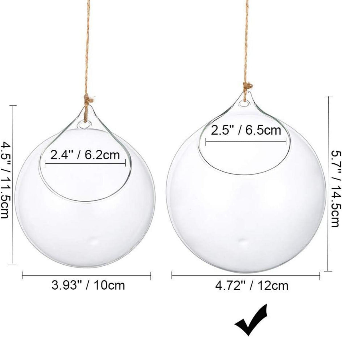 Hängende Glaskugel Vase Terrarium Sukkulenten DIY Deko 2er Set 12cm