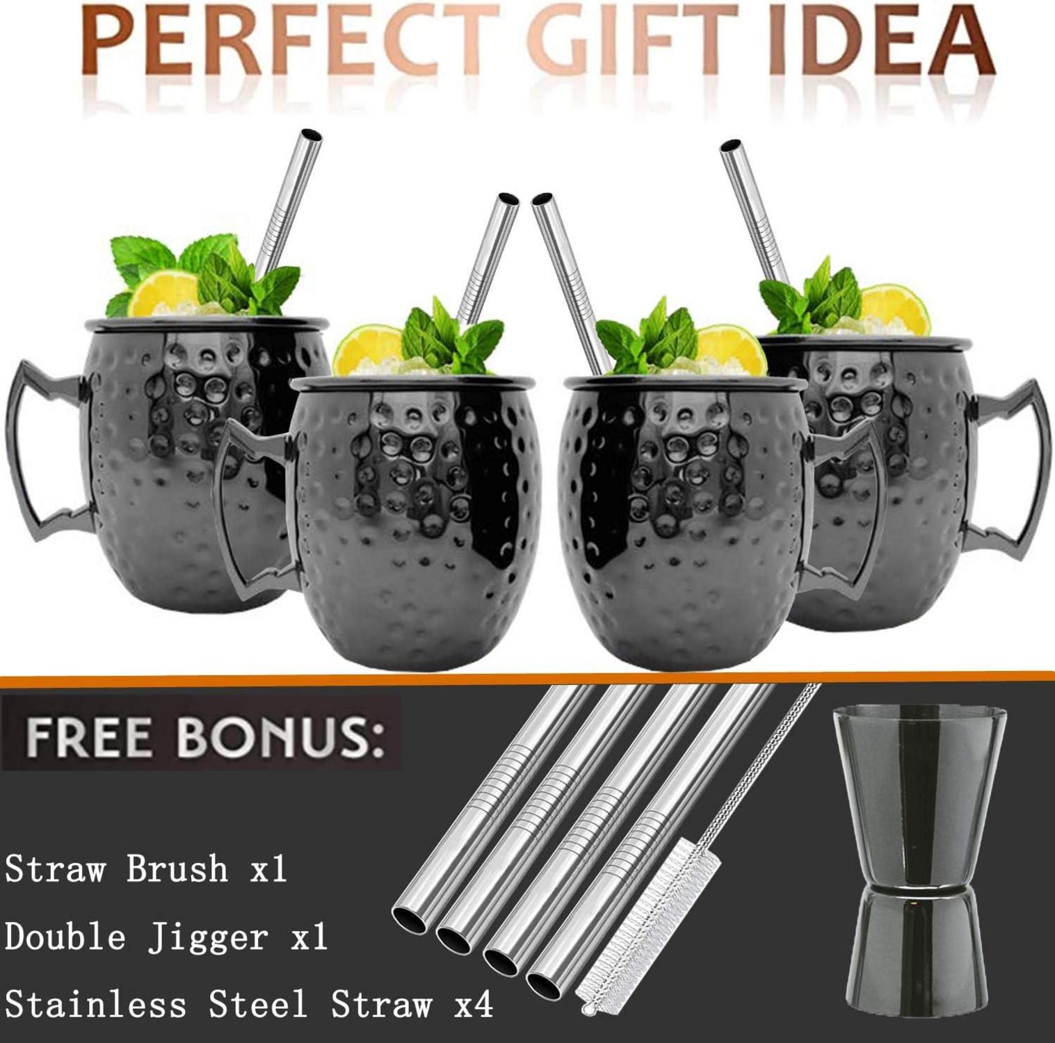 Moscow Mule Becher Set 4er Gunmetal schwarz 550ml Trinkbecher Cocktails Gin Vodka