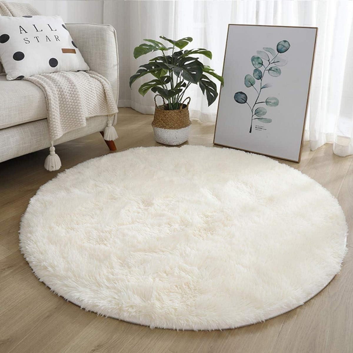 Runder Wohnzimmerteppich weiß 160cm - Anti Rutsch & Flauschig
