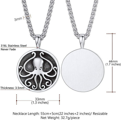 U7 Octopus Medaille Halskette Edelstahl 18k vergoldet Ozean Tier Modeschmuck