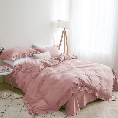 Rosa Rüschen Bettwäsche Set 135x200 - 4-teilig