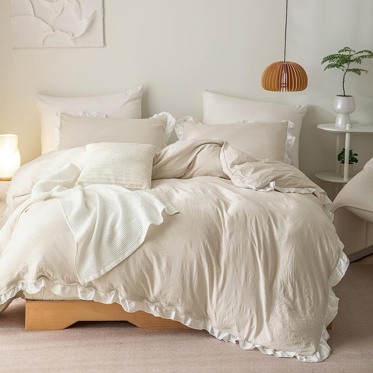 Rüschen Bettwäsche 220x240 Beige Weiß