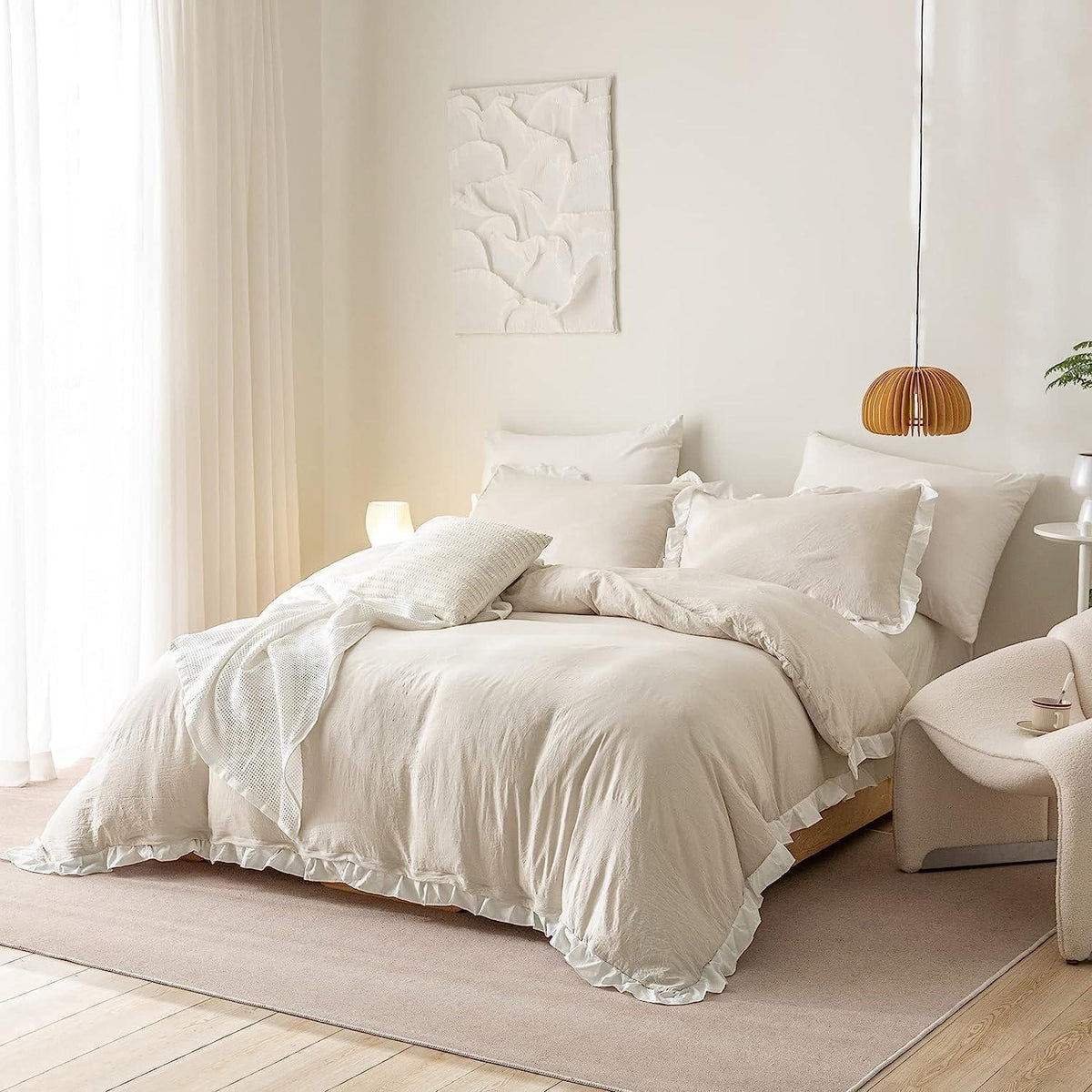 Rüschen Bettwäsche 220x240 Beige Weiß