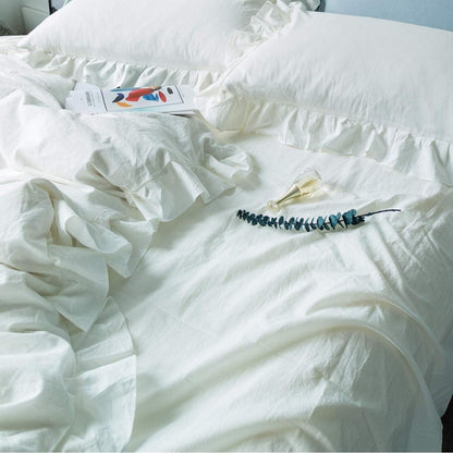 Rüschen Bettwäsche 200x200 Weiß, 3-teilig