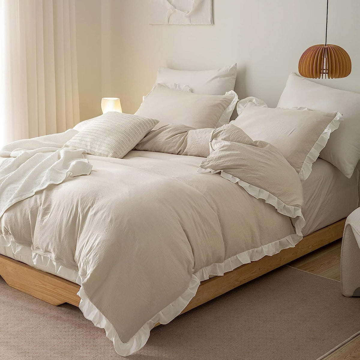 Rüschen Bettwäsche 135x200 Beige, 4-teilig