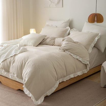 Rüschen Bettwäsche 135x200 Beige, 4-teilig