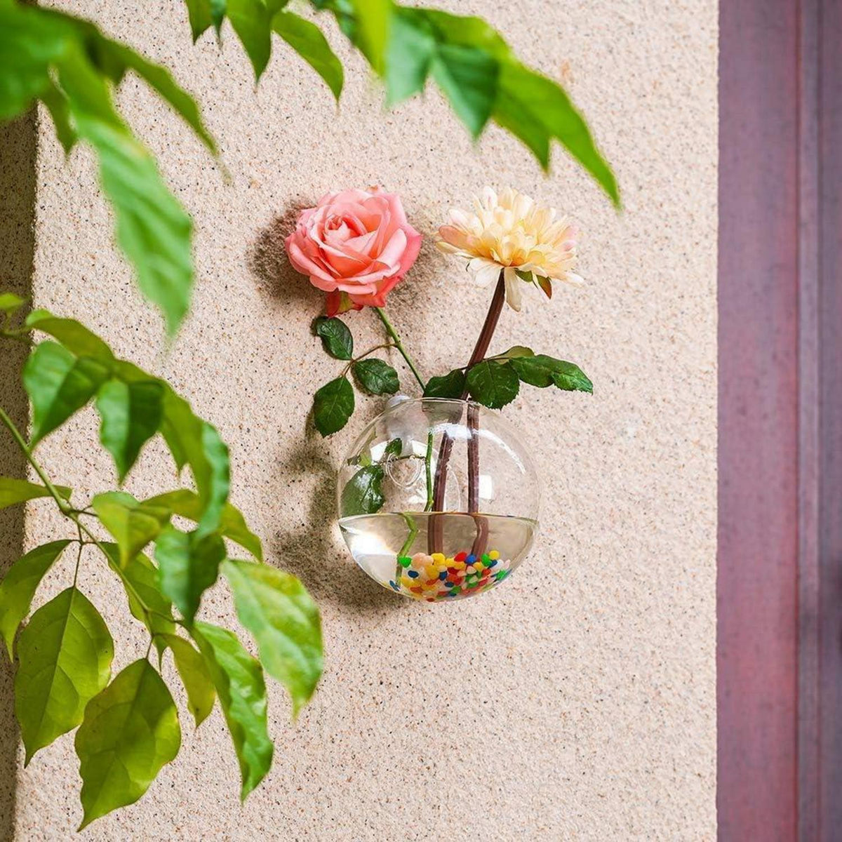 Wandbehang Glas Pflanzgefäße Sphärisch 4 Stück mit bunten Steinen