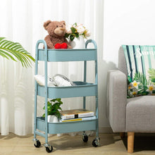 Rollwagen 3-Etagen Metall Utility Cart mit Rädern, grau-blau