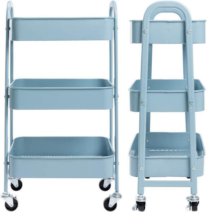 Rollwagen Küchenwagen 3-Etagen Metall Utility Cart mit Rädern - Grau Blau