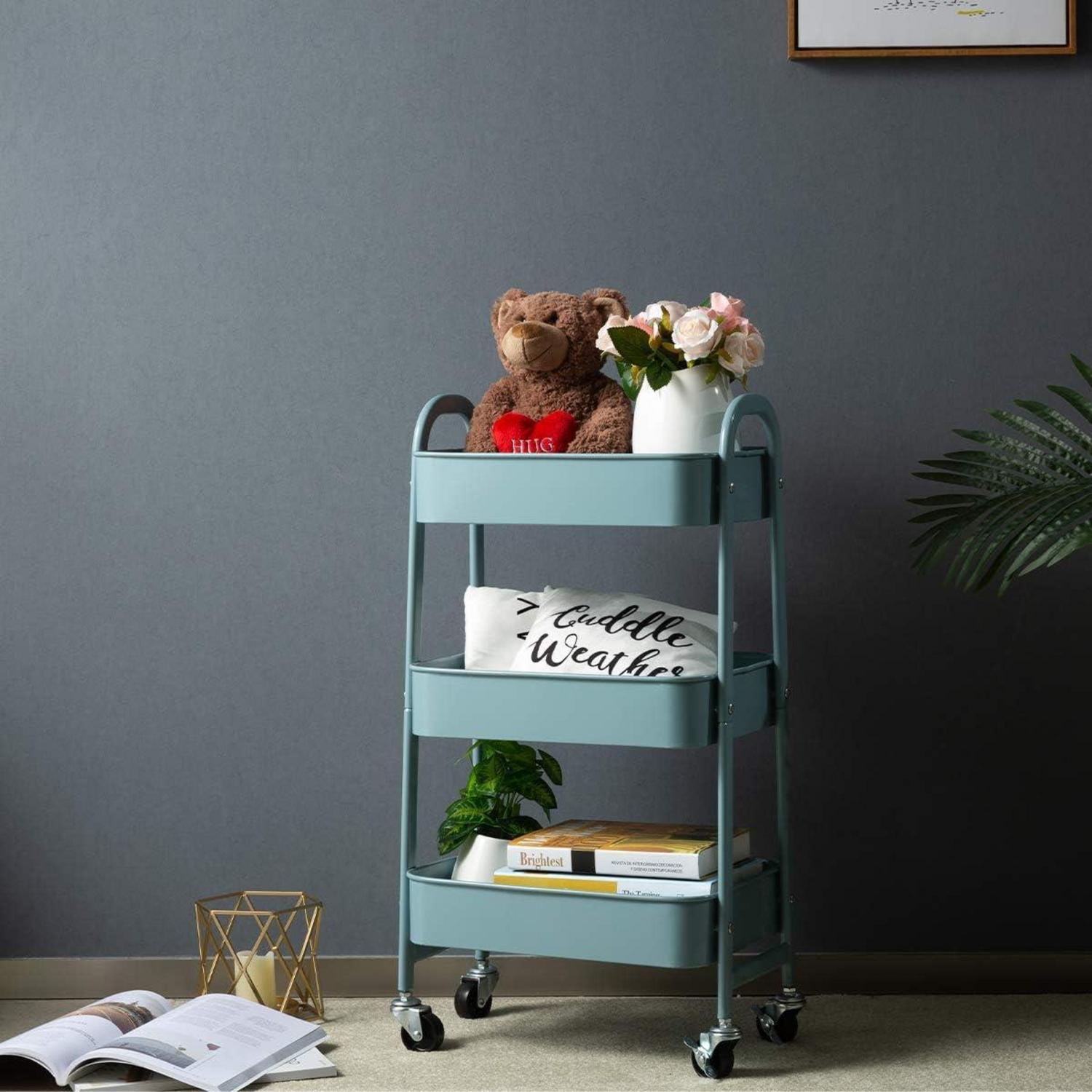 DOEWORKS Rollwagen 3 Etagen Metall Utility Cart mit Rädern Grau Blau