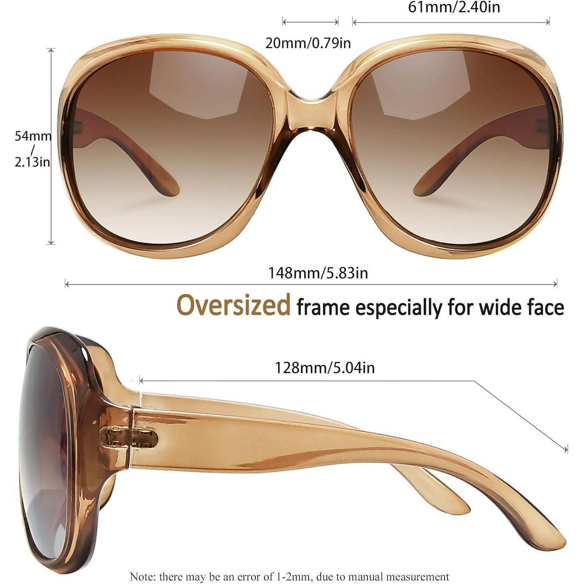 Übergroße Damen Sonnenbrille polarisiert UV400 Braun
