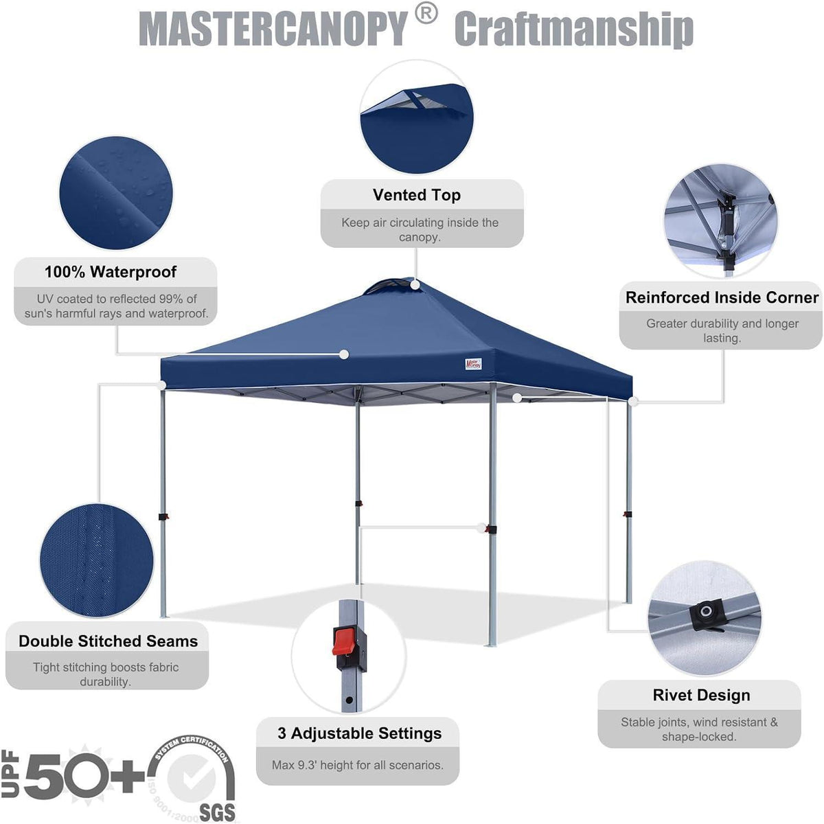 3x3 Pop-up Pavillon – Höhenverstellbar & Wasserabweisend