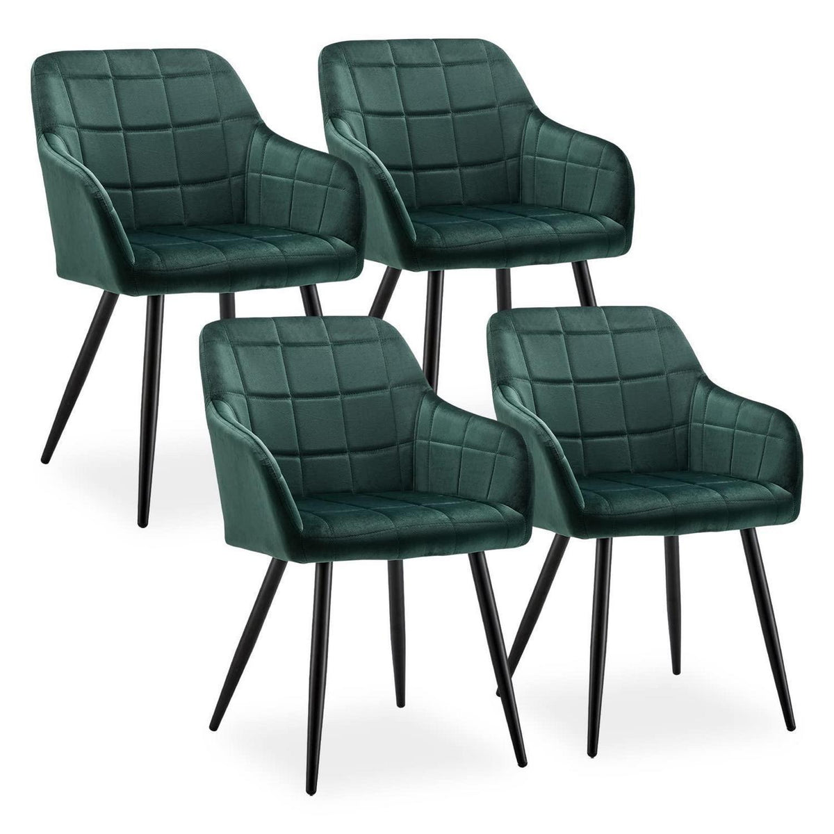 Samt Esszimmerstühle 4er Set – Grün, Bequeme Polsterstühle