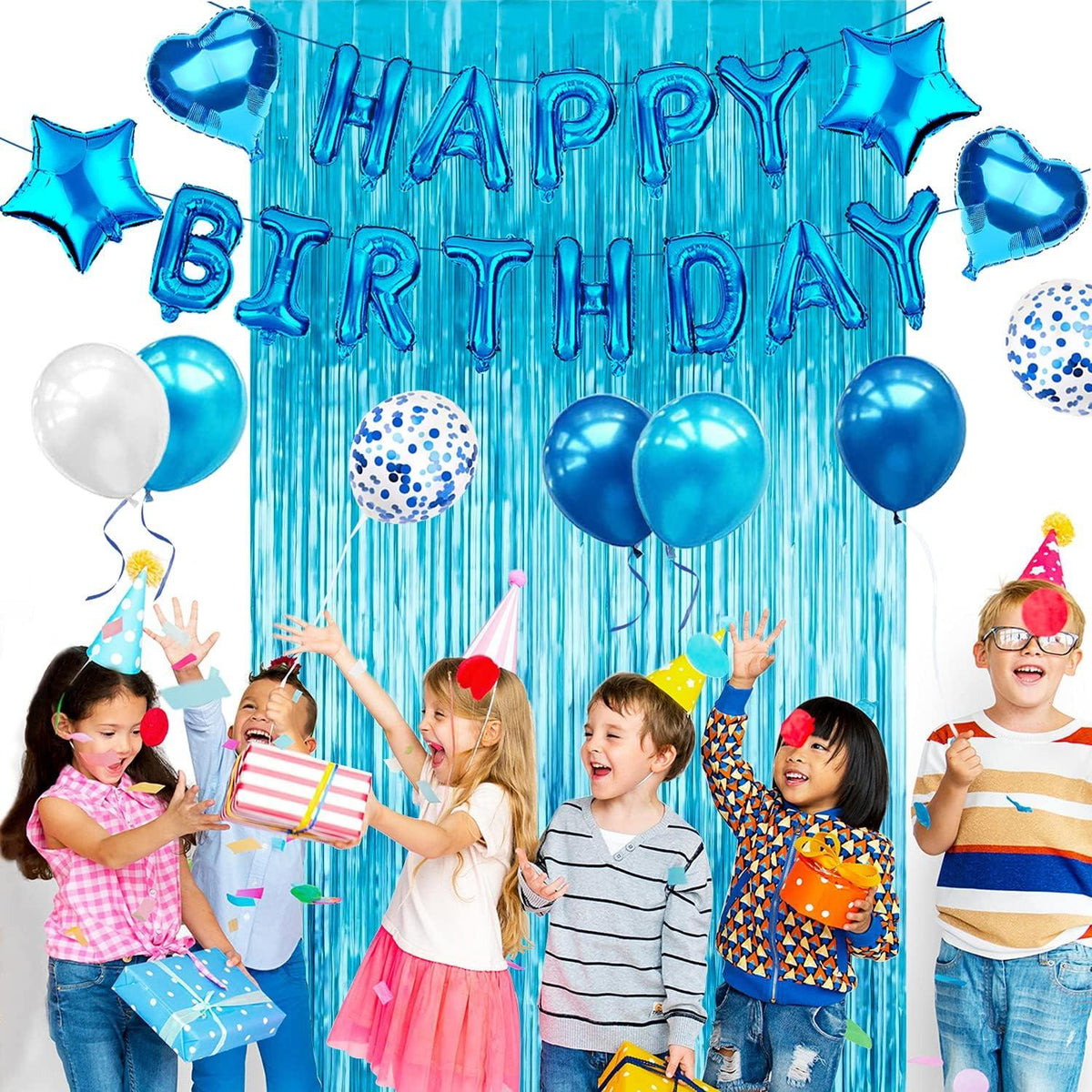 Party Deko Set Happy Birthday Blau Luftballons Folienballon Girlande