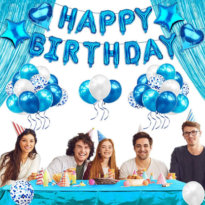 iZoeL Geburtstagsdeko Jungen Mann Happy Birthday Blau Glitzer Party Set