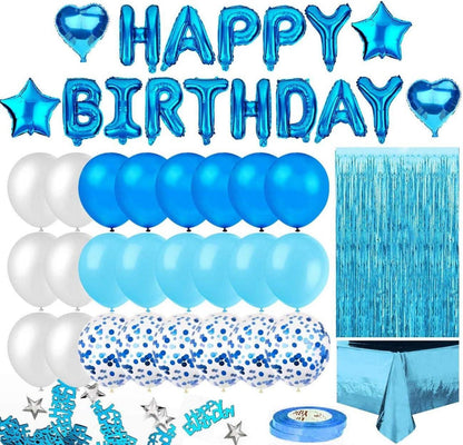iZoeL Geburtstagsdeko Jungen Mann Happy Birthday Blau Glitzer Party Set