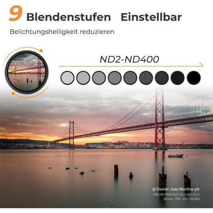 72mm Slim Variabler ND Filter ND2-400 Neutral Graufilter