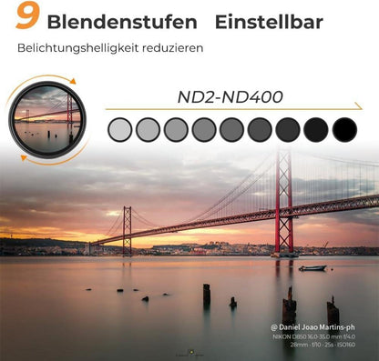 Variabler ND Filter ND2-400 Slim 58mm für Langzeitbelichtung