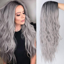 Graue Lang Lockige Damen Perücke Ombre Silber Haar Perücke