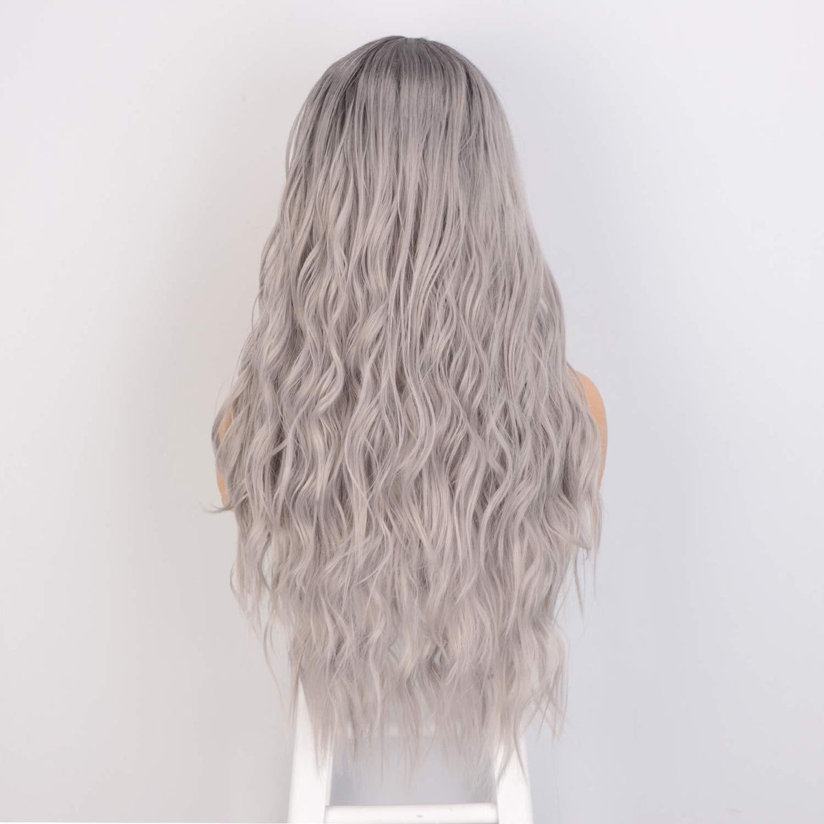 Graue Lang Lockige Damen Perücke Ombre Silber Haar Perücke