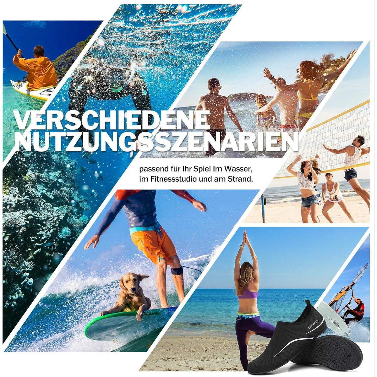 Wasserschuhe Schnell Trocknend Rutschfest für Damen und Herren Schwarz