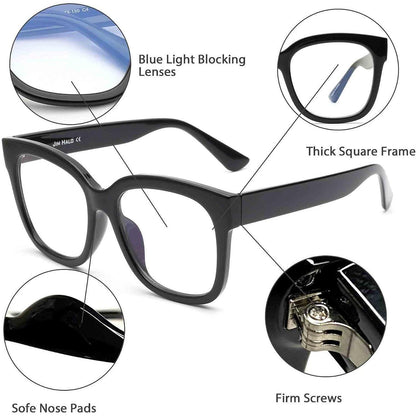 Blaulichtblockerbrille Damen Übergroß Quadratisch Schwarz