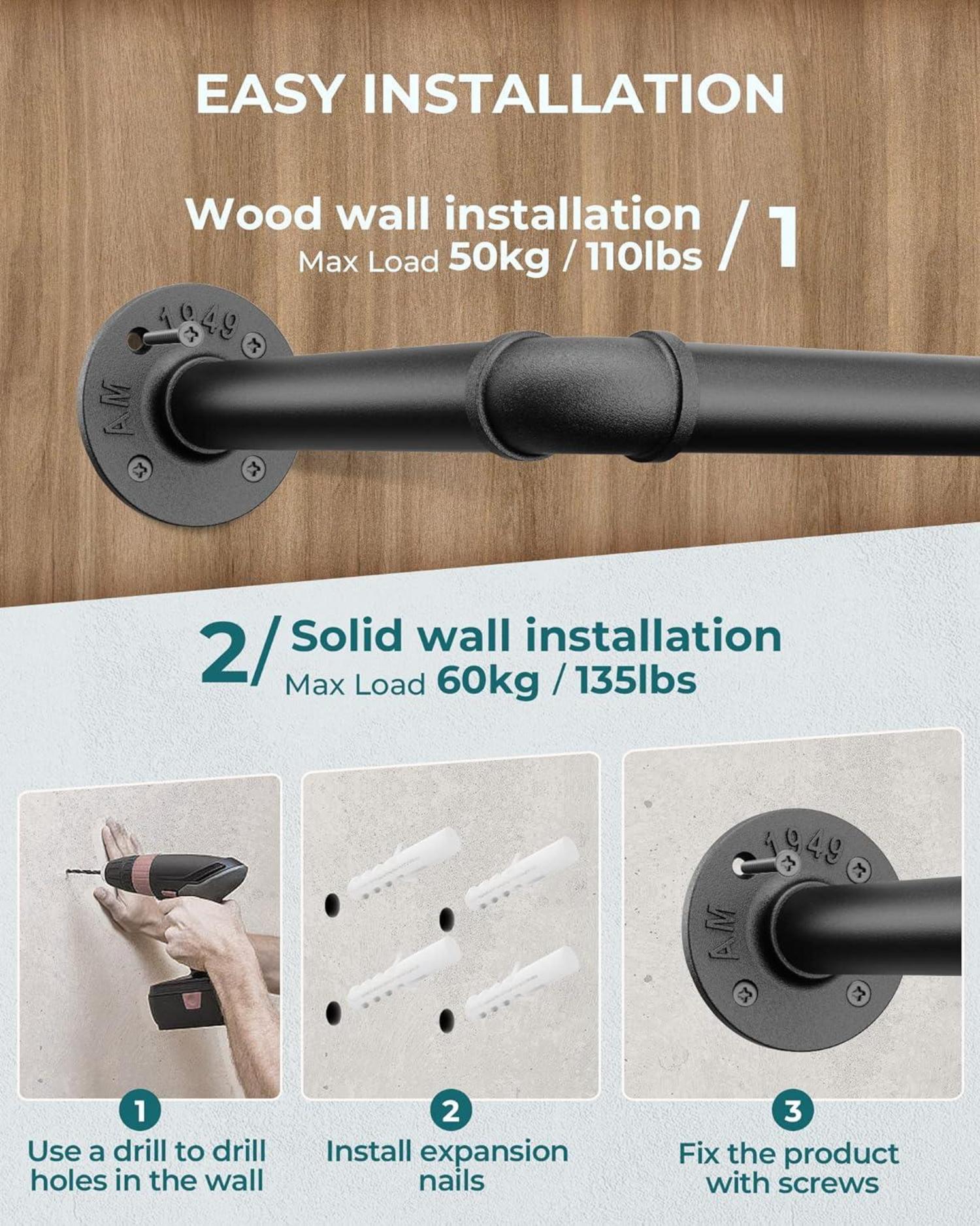 Industrierohr Kleiderstange Set 2er 49cm wandmontage Retro Metall