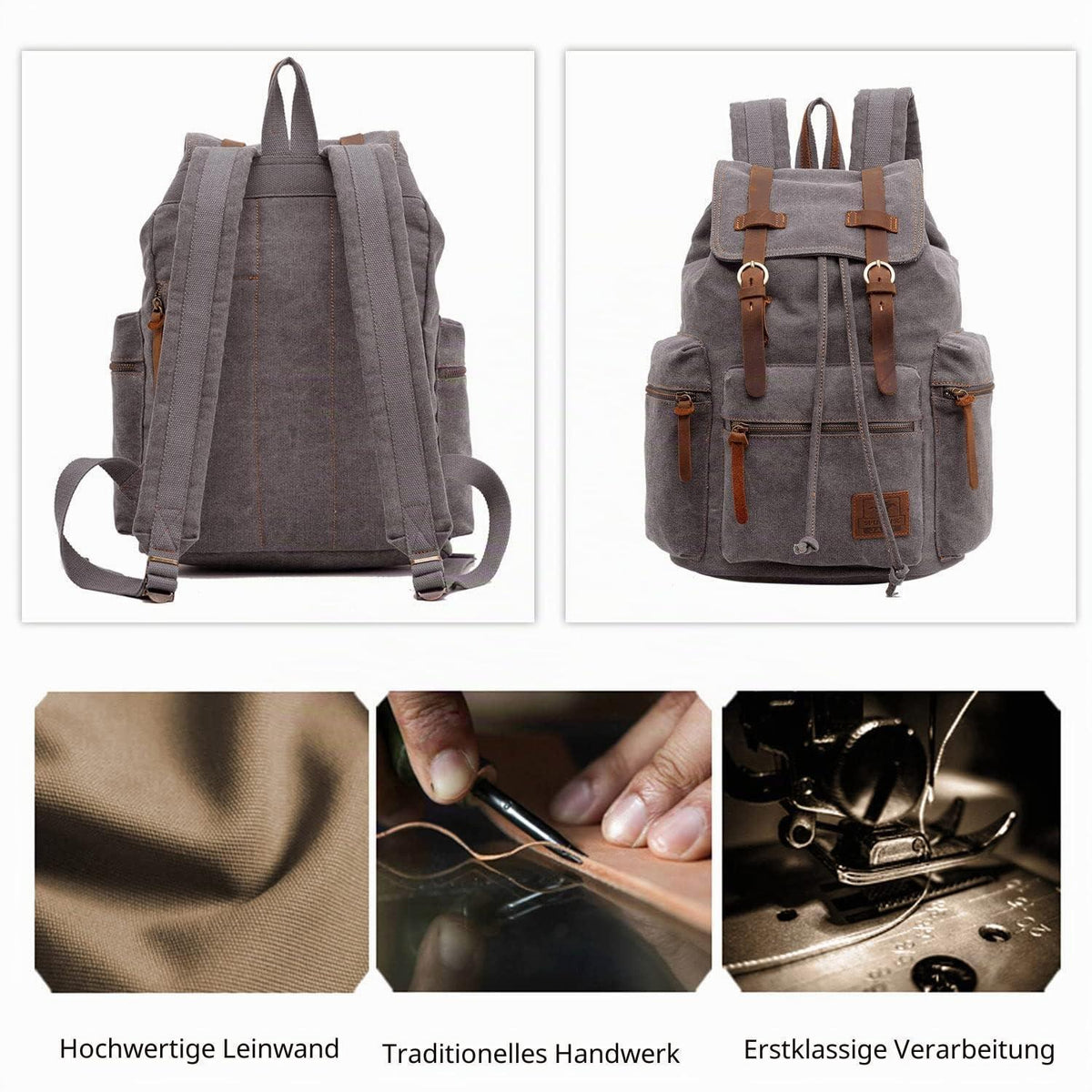 Vintage Canvas Rucksack – Daypack für Laptop, Schule & Reisen